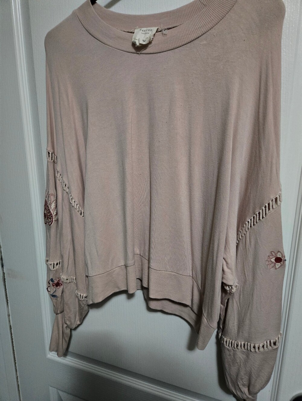 Blush Embroidered Ladder-Trim Cropped Pullover